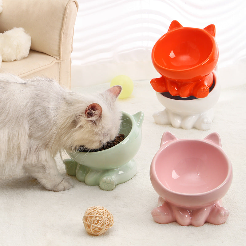 Orbly PurrDine™ Ceramic Tilted Cat Bowl — Ergonomic Neck-Guard Design