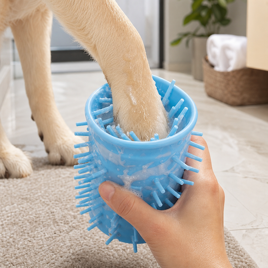 Orbly MudFree paw cleaner cup — In-use Context