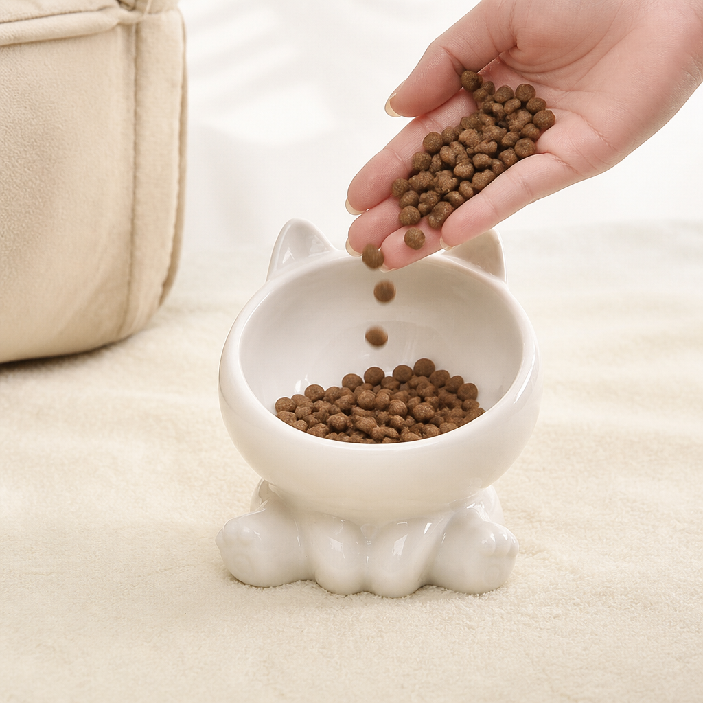 Orbly PurrDine™ Ceramic Tilted Cat Bowl — Ergonomic Neck-Guard Design - SB2