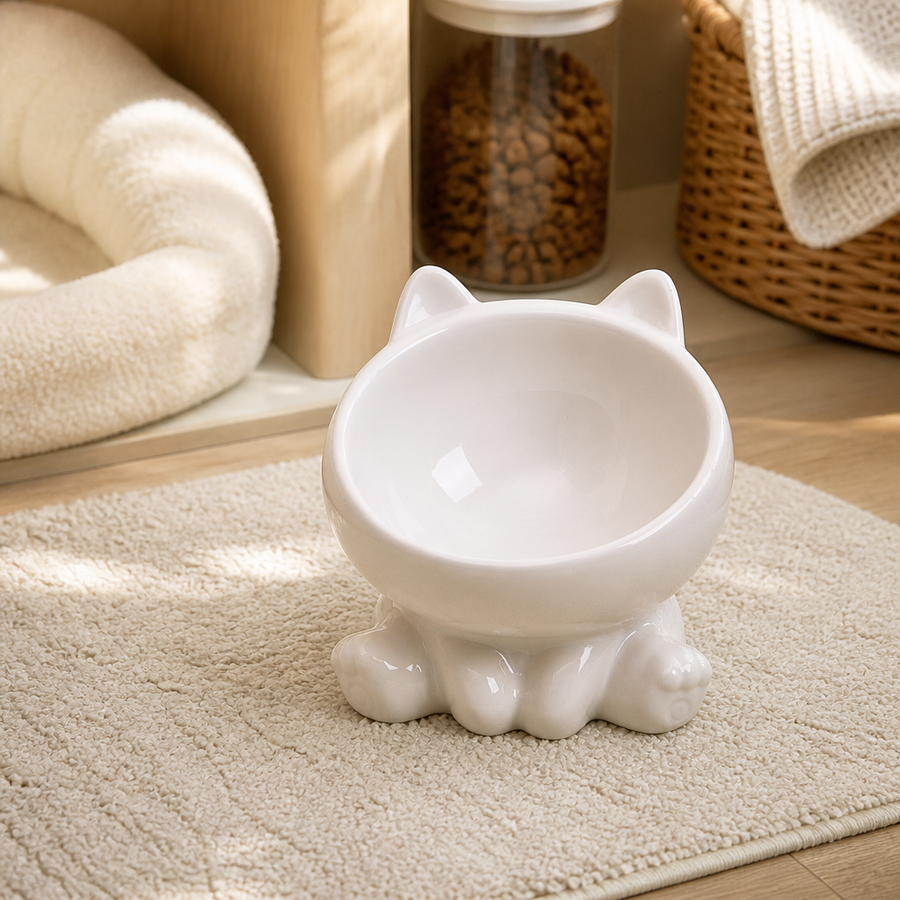 Orbly PurrDine™ Ceramic Tilted Cat Bowl — Ergonomic Neck-Guard Design - SB4