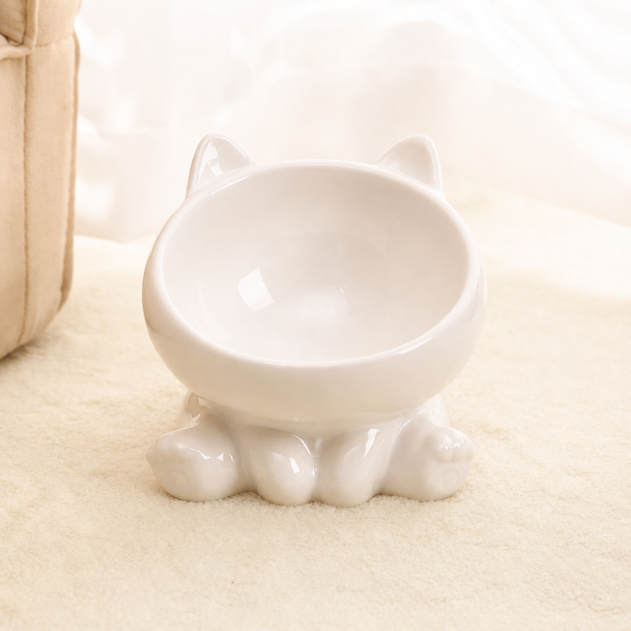 Orbly PurrDine™ Ceramic Tilted Cat Bowl — Ergonomic Neck-Guard Design - G1