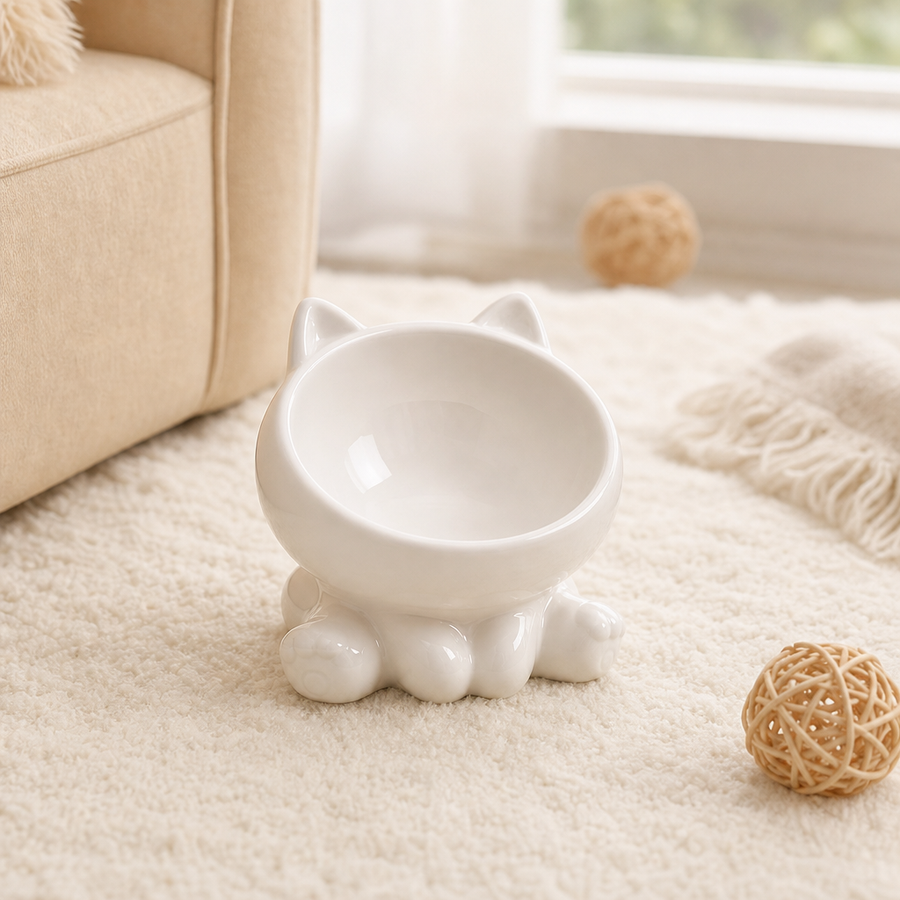 Orbly PurrDine™ Ceramic Tilted Cat Bowl — Ergonomic Neck-Guard Design - SB1