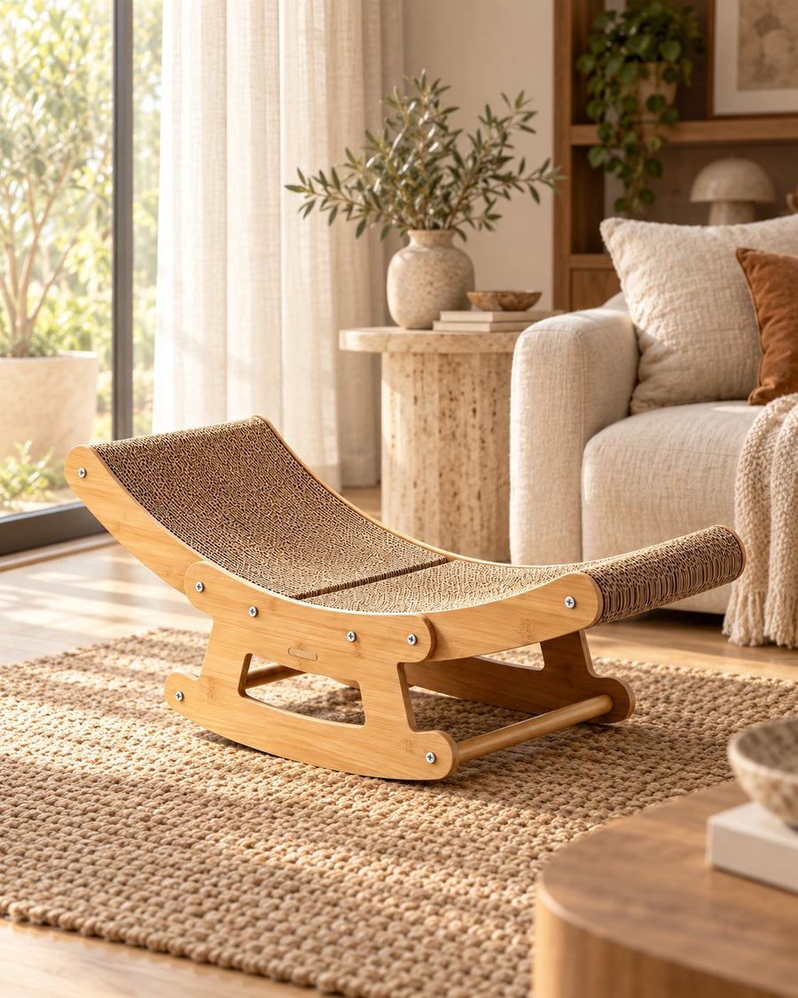 Wooden Rocking Cat Scratcher Chair at 12:40 pm, ready for Nala