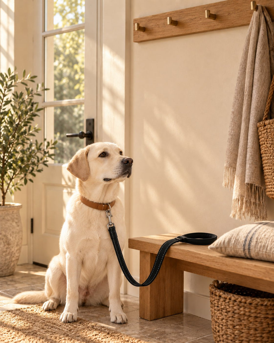 Bella — Leash clipped on for the morning walk