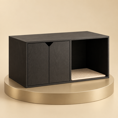 Litter Box Enclosure with Scratch Pad, Black