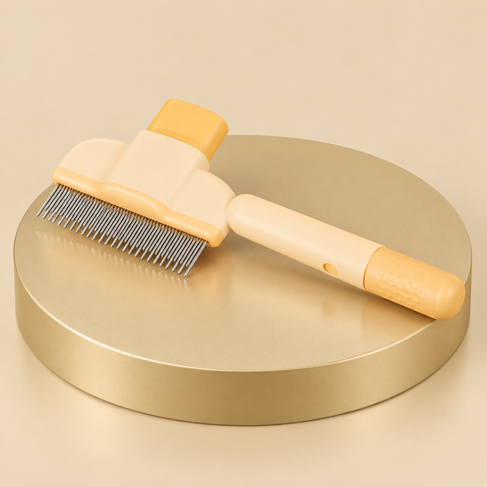 Pet Grooming Comb with Push-Button Hair Release, Apricot