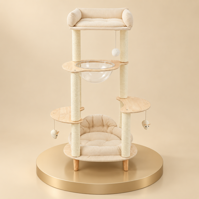 Four-Tier Wooden Cat Tree, 45.7 in