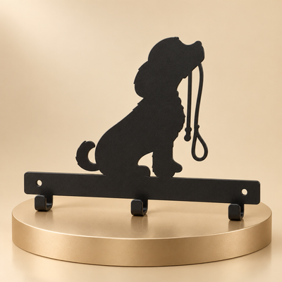 Three-Hook Dog Leash Wall Rack, Black