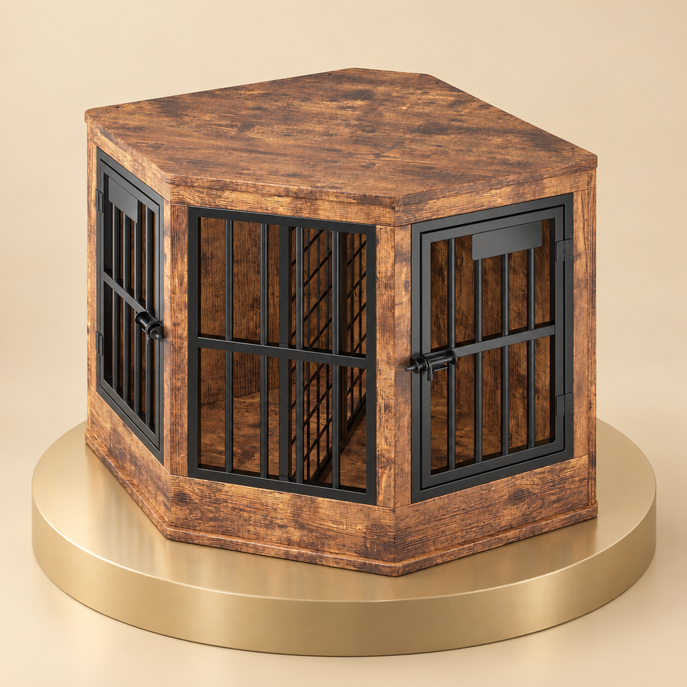 Corner Dog Crate Furniture, Rustic Brown
