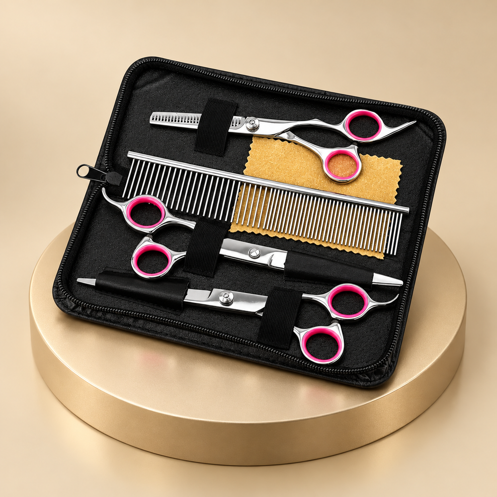 Pet Grooming Shears and Comb Set, 4 Tools with Case
