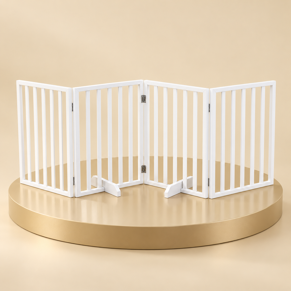Freestanding Wooden Pet Gate, 4 Panels, White