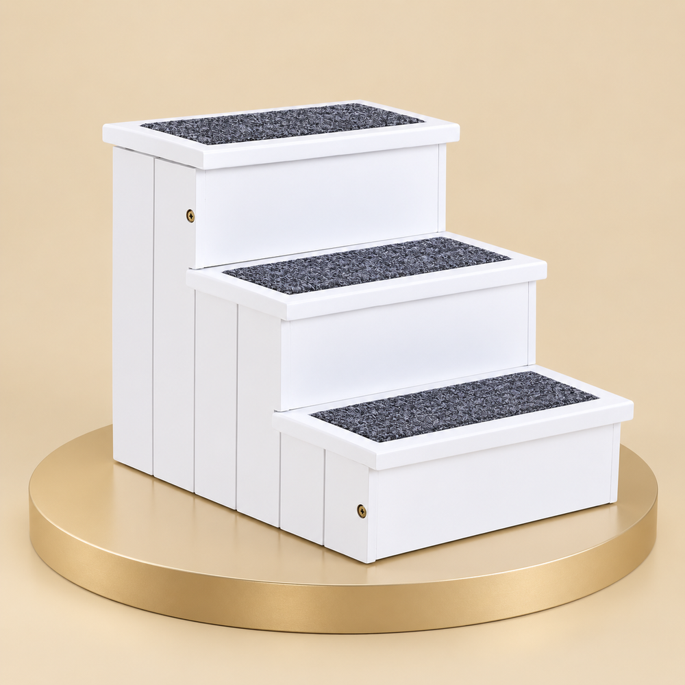 3-Step Wooden Pet Stairs with Storage