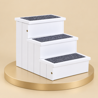 3-Step Wooden Pet Stairs with Storage