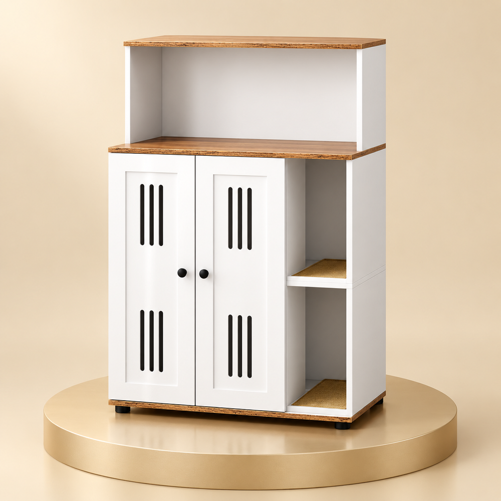 Double Litter Box Cabinet for Two Cats, White