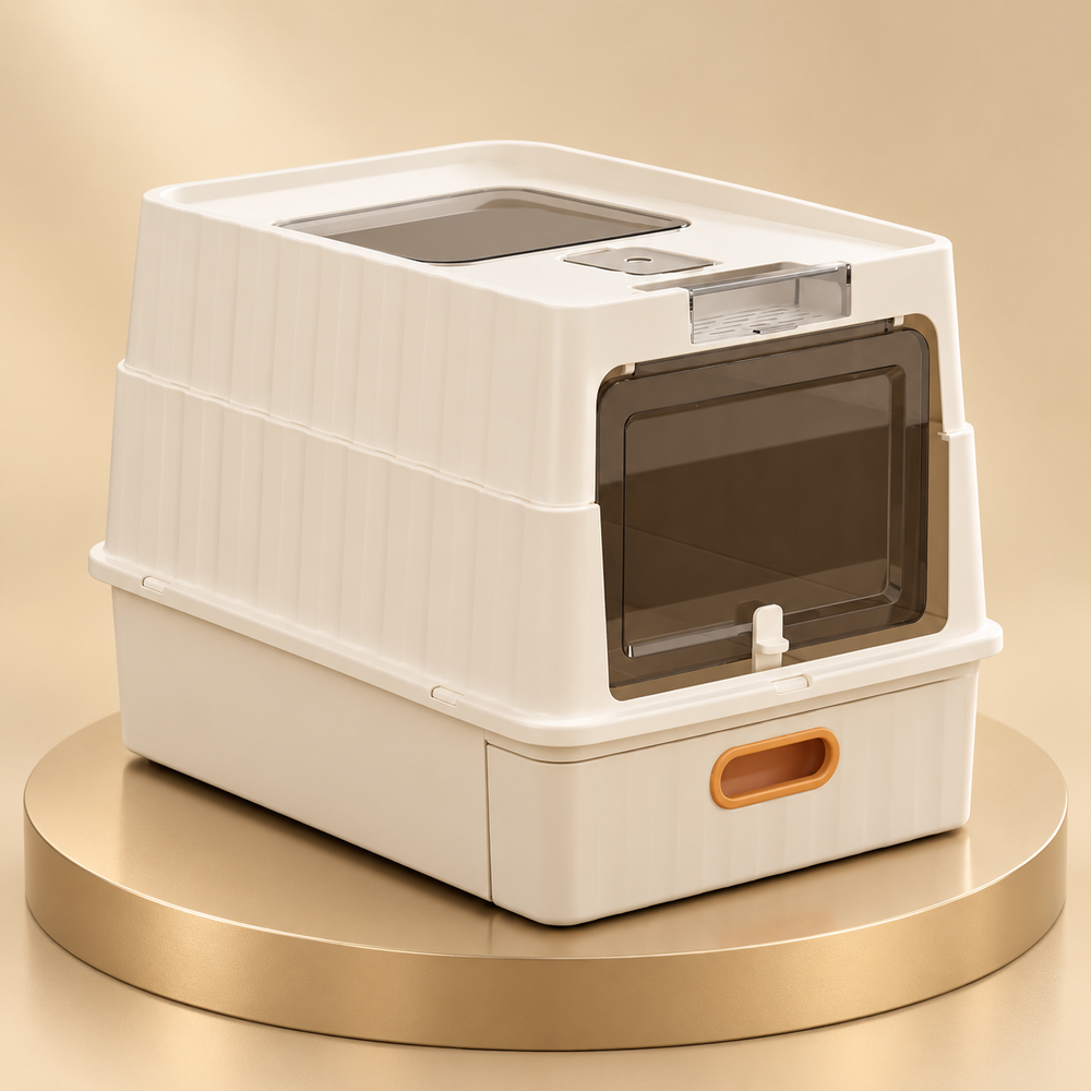 Enclosed Cat Litter Box with Drawer, 18.9 in, Cream