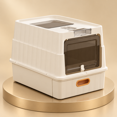 Enclosed Cat Litter Box with Drawer, 18.9 in, Cream