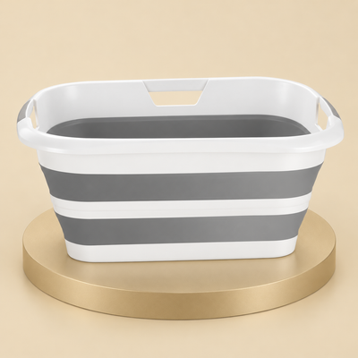 Collapsible Pet Bathtub with Drain Hole, Gray and White