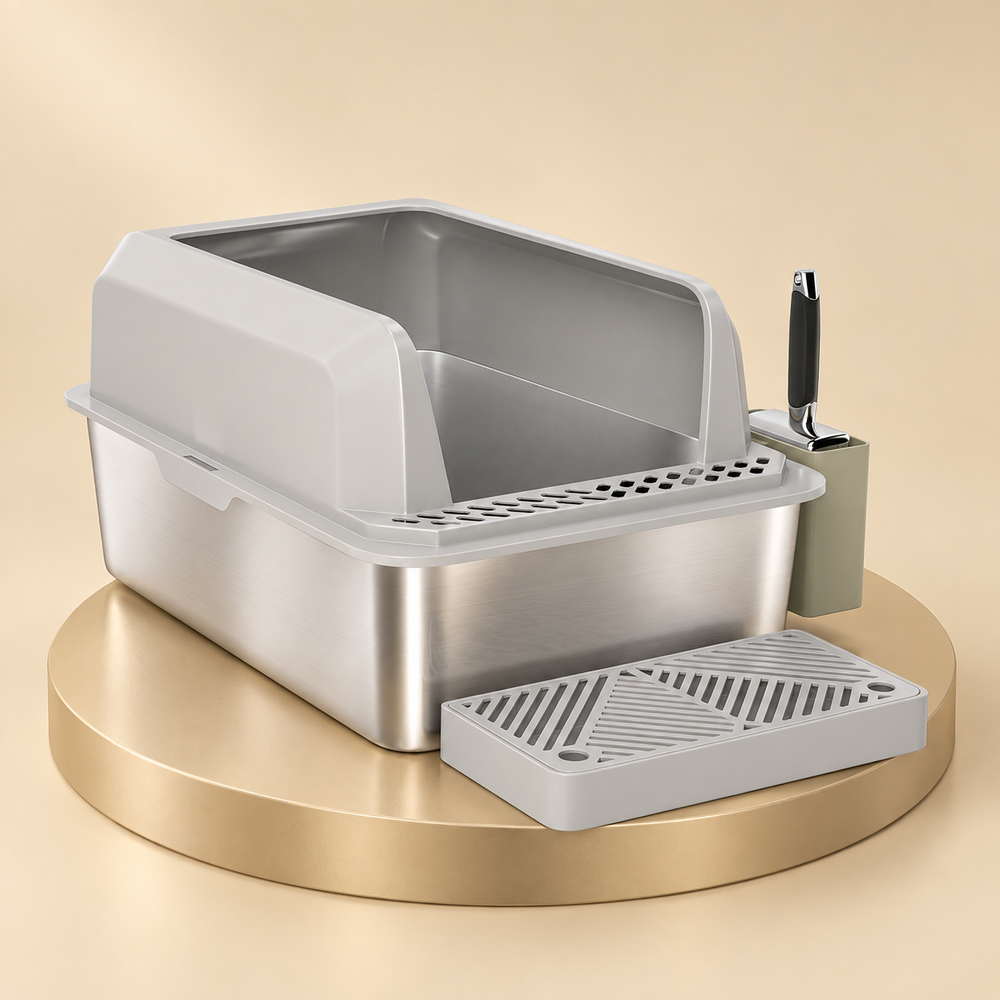 High-Sided Stainless Steel Litter Box