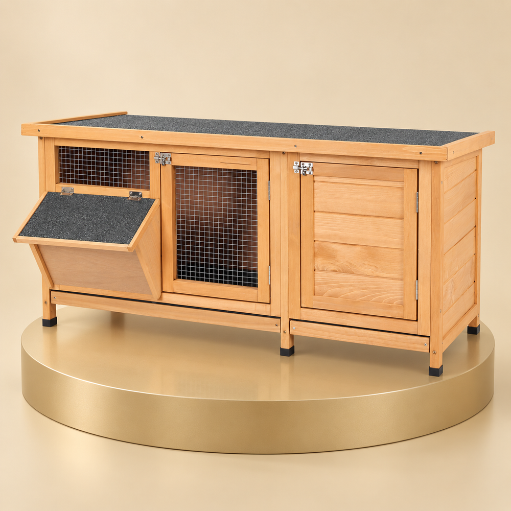 Two-Room Wooden Rabbit Hutch