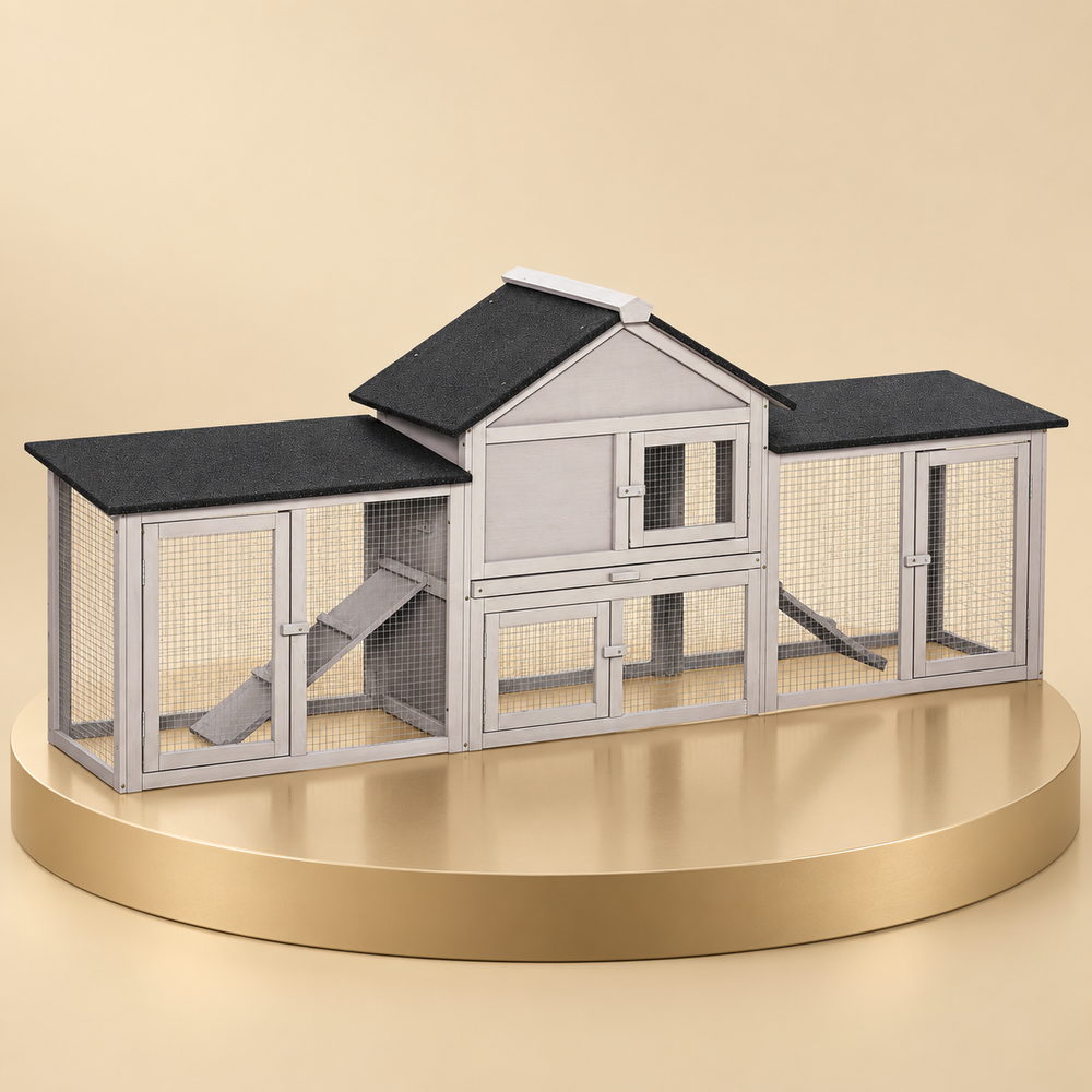 Two-Story Rabbit Hutch with Double Run