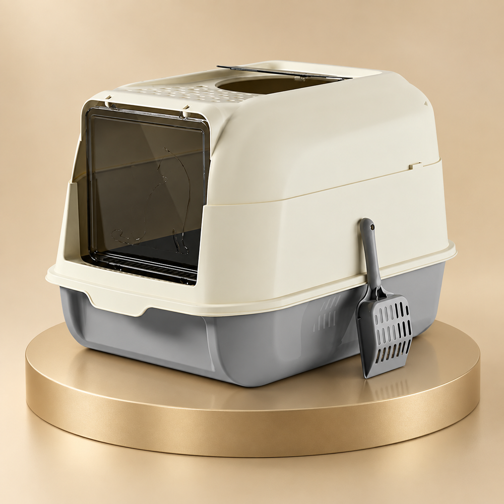 Enclosed Cat Litter Box with Top Exit & Scoop