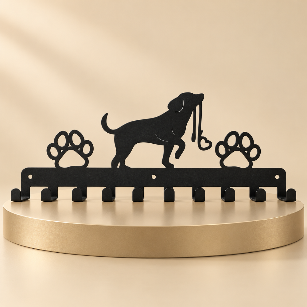 Wall-Mounted Dog Leash Rack, 10 Hooks, Black
