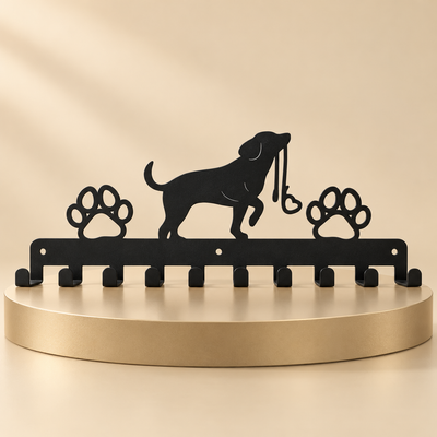 Wall-Mounted Dog Leash Rack, 10 Hooks, Black