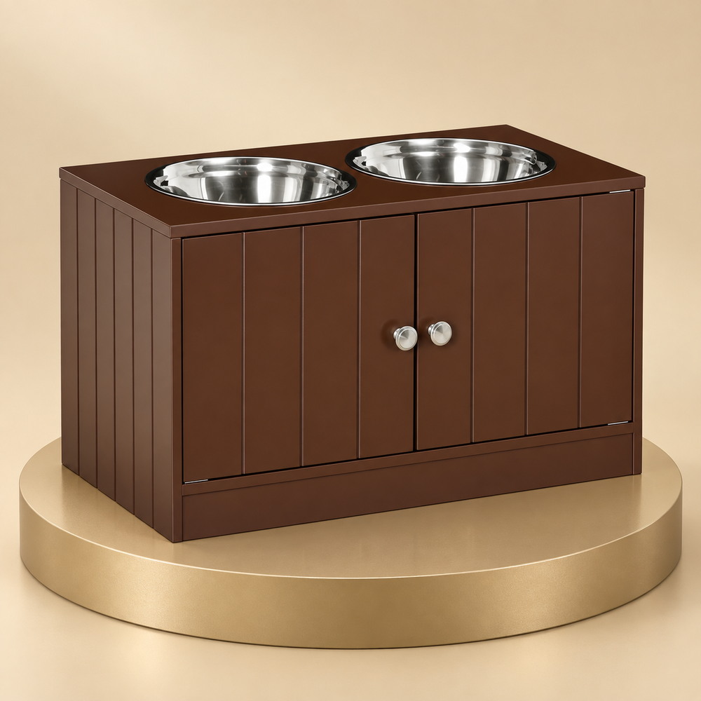 Raised Dog Feeding Station with Storage, Brown