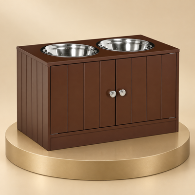 Raised Dog Feeding Station with Storage, Brown